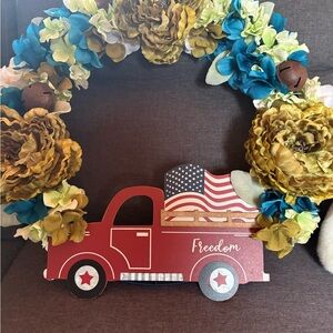 Patriotic Red Truck Wreath with Flowers